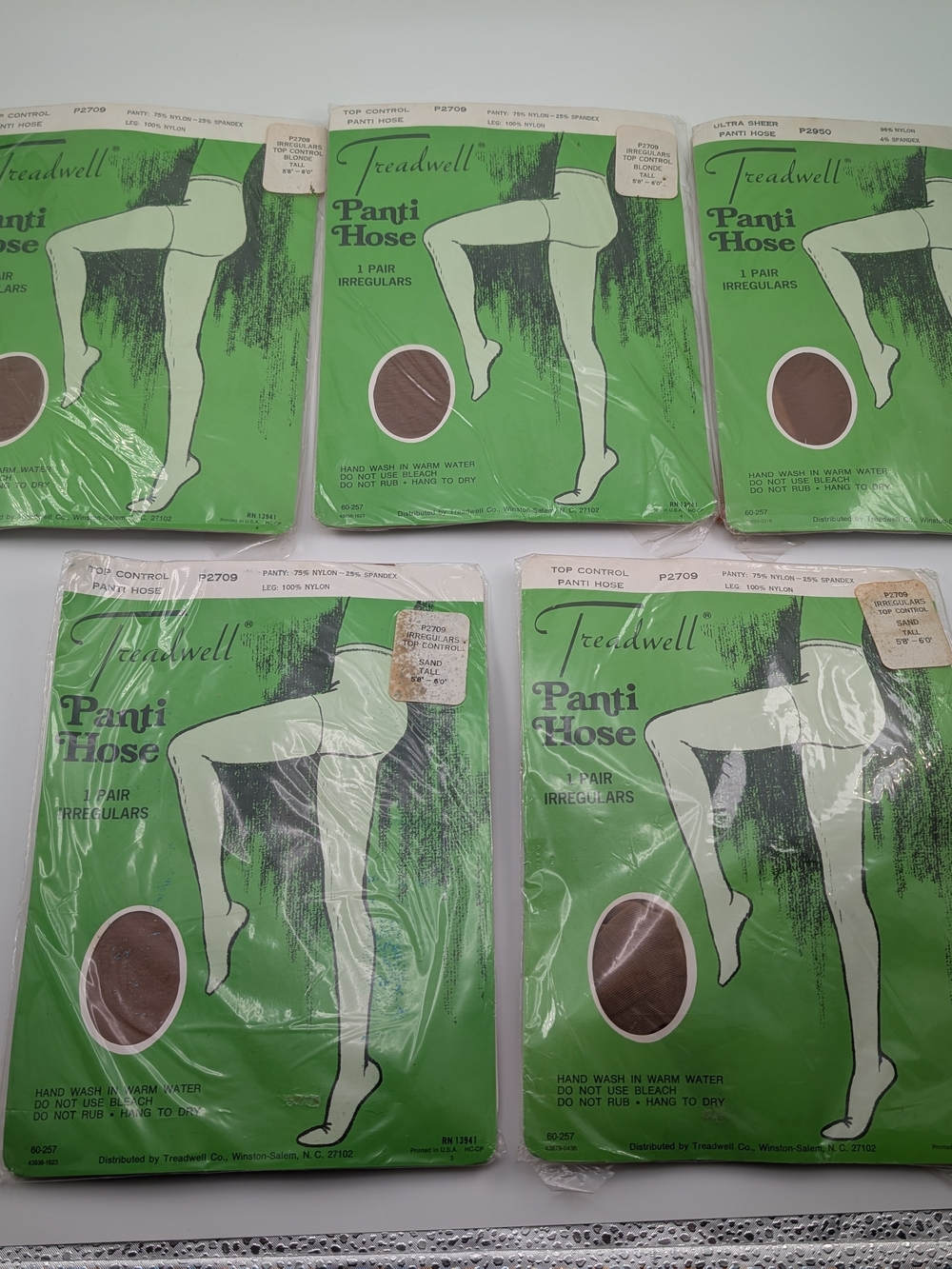 Lot of 5 VTG Treadwell Irregular Pantyhose NOS Nylon/Spandex Tall Size SEE DESC
